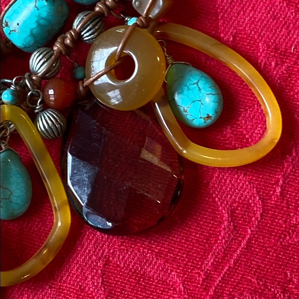 Chico’s Turquoise and Glass Statement Necklace - Picture 5 of 13